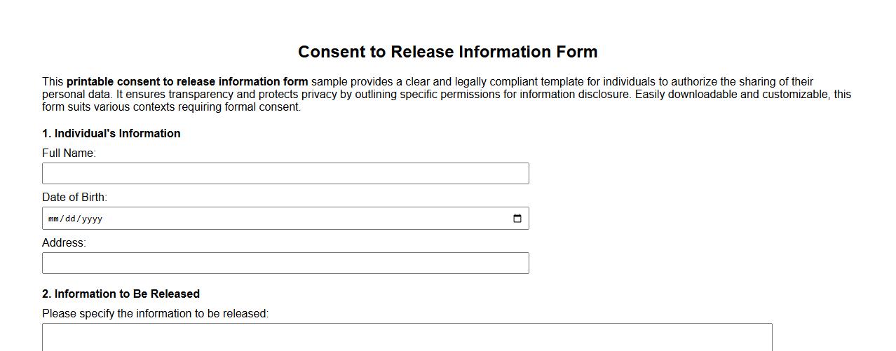 Printable consent to release information form sample image preview
