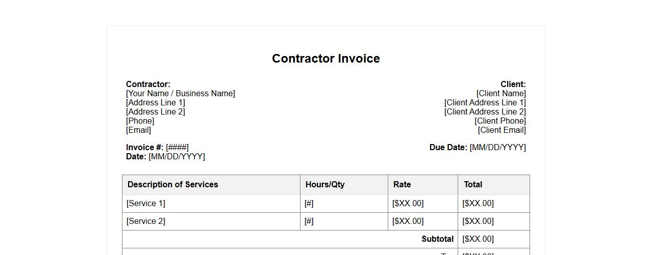 Printable custom invoice template for contractors image preview