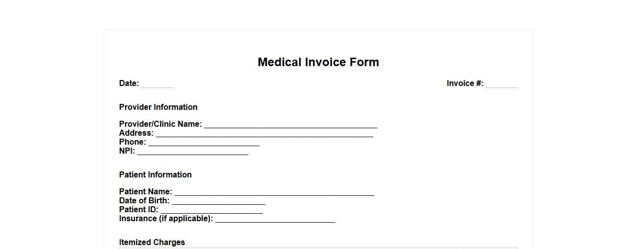 printable medical invoice form sample with itemized charges image preview