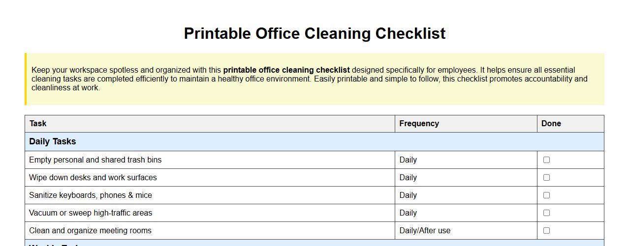 printable office cleaning checklist for employees image preview