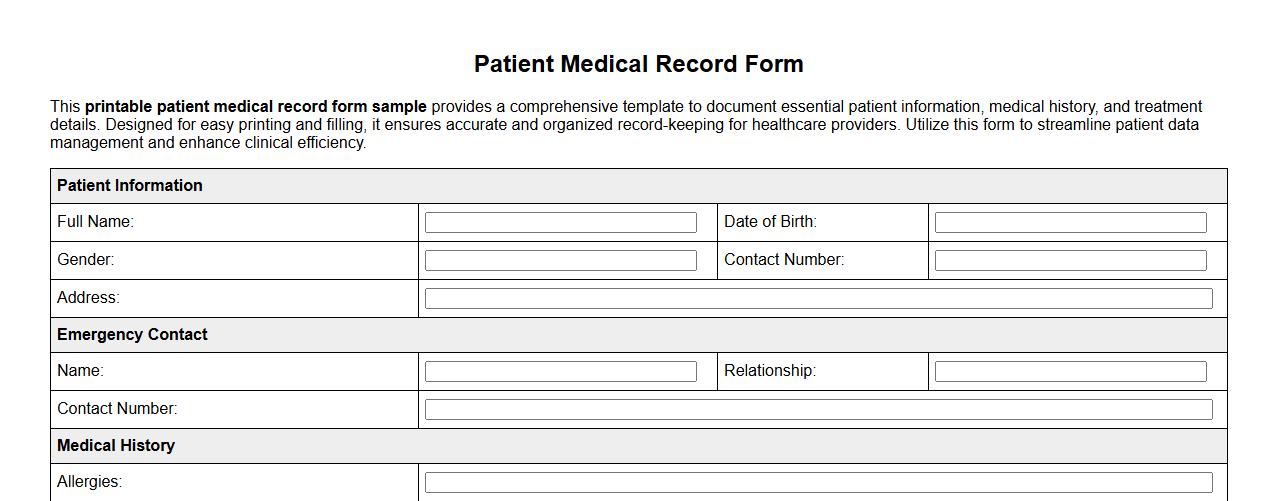 printable patient medical record form sample image preview