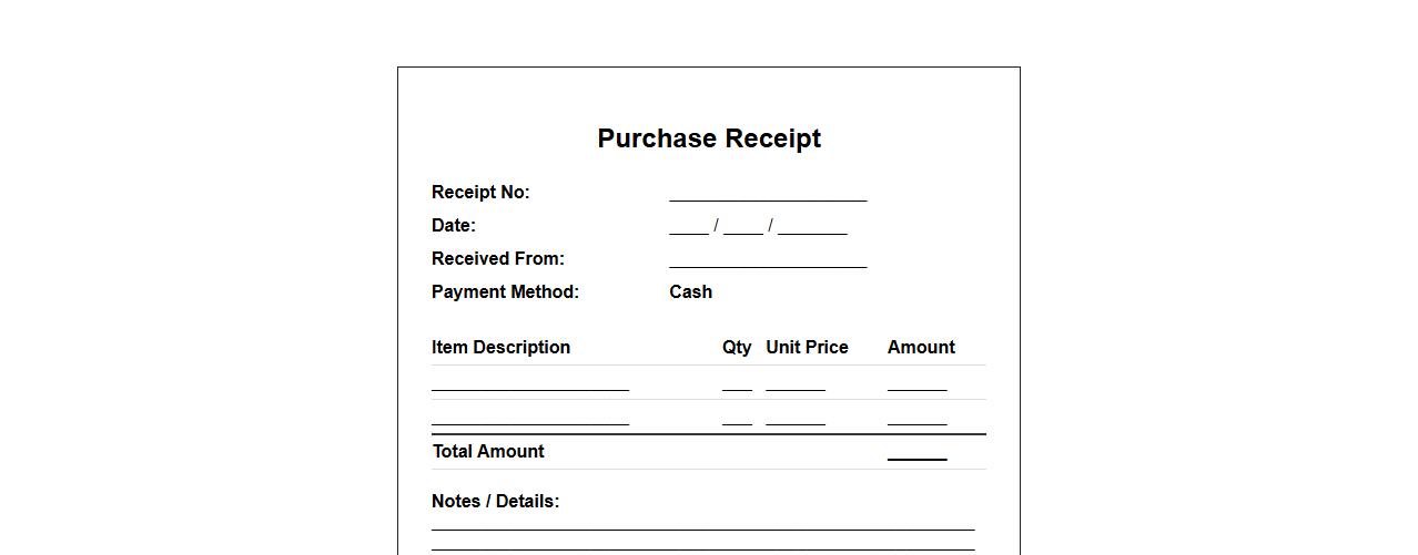 Printable purchase receipt for cash transactions image preview