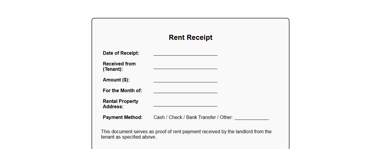 Printable rent receipt template with landlord signature image preview
