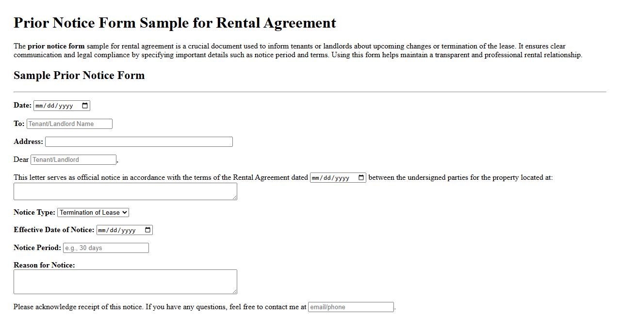 prior notice form sample for rental agreement image preview