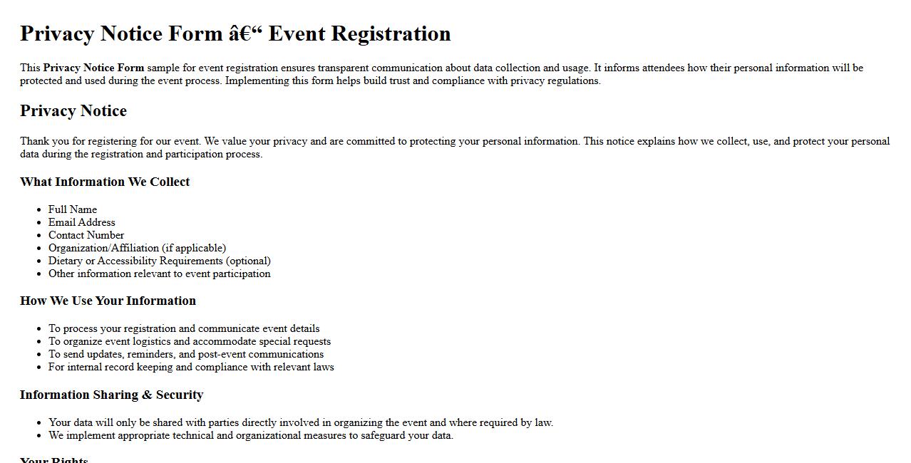 Privacy notice form sample for event registration image preview