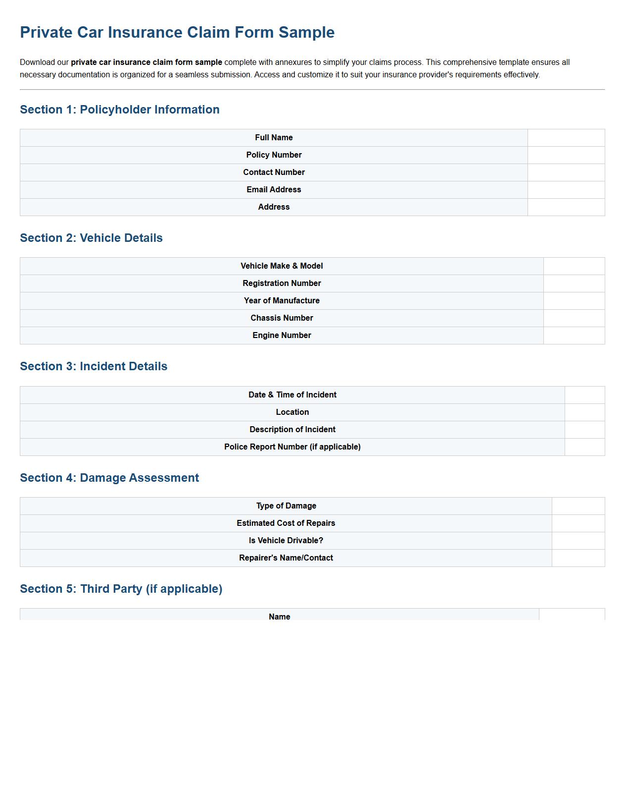 private car insurance claim form sample with annexures image preview