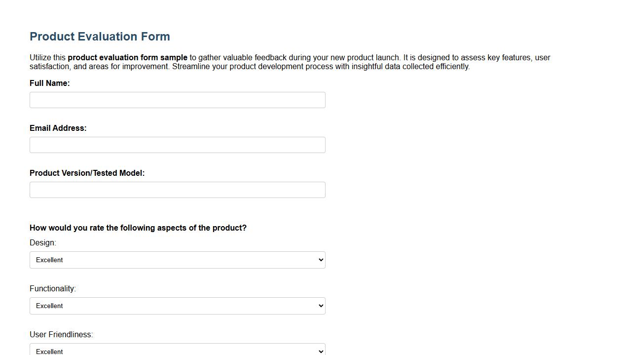 product evaluation form sample for new product launch image preview