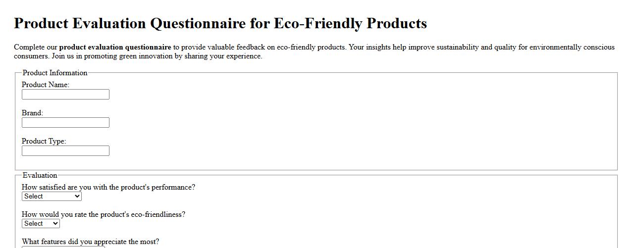 Product evaluation questionnaire for eco-friendly products image preview
