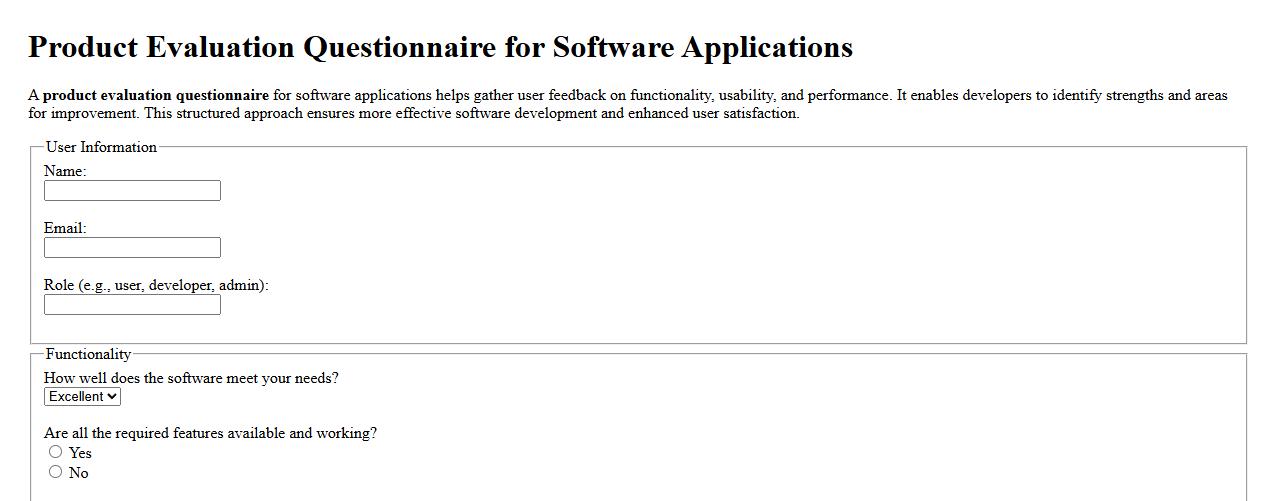 Product evaluation questionnaire for software applications image preview