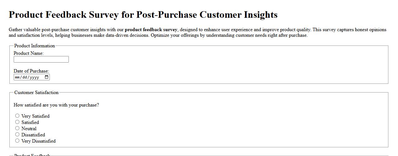 Product feedback survey for post-purchase customer insights image preview