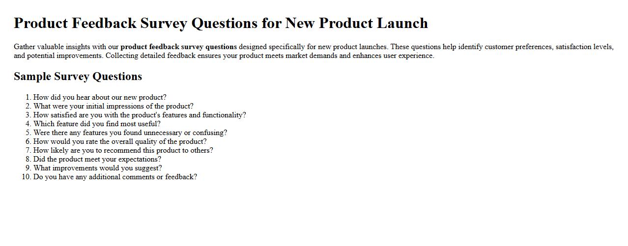 Product feedback survey questions for new product launch image preview