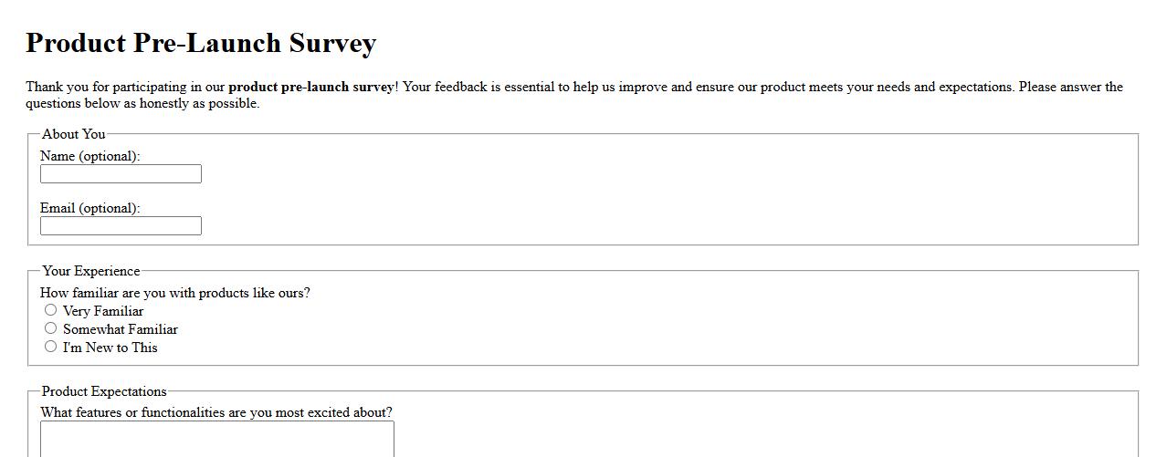 product pre-launch survey for customer feedback collection image preview