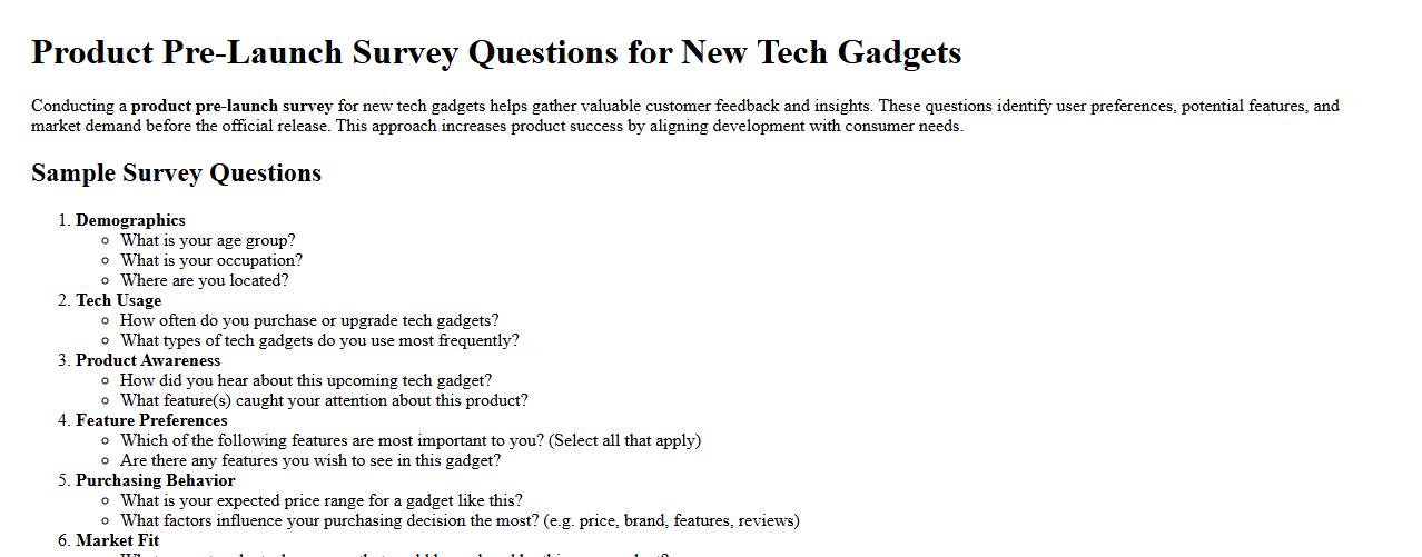 product pre-launch survey questions for new tech gadgets image preview