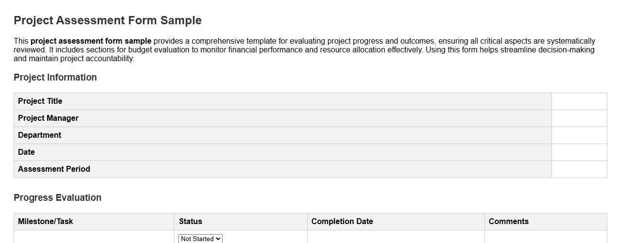 project assessment form sample including budget evaluation image preview