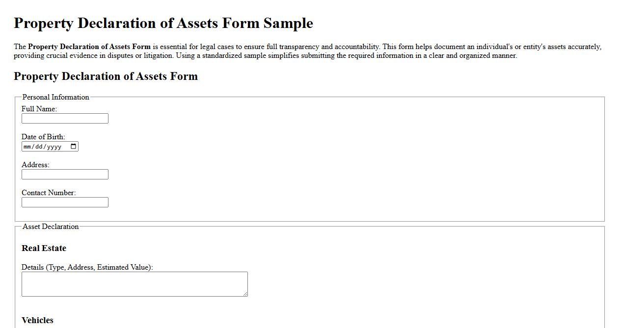 Property declaration of assets form sample for legal cases image preview