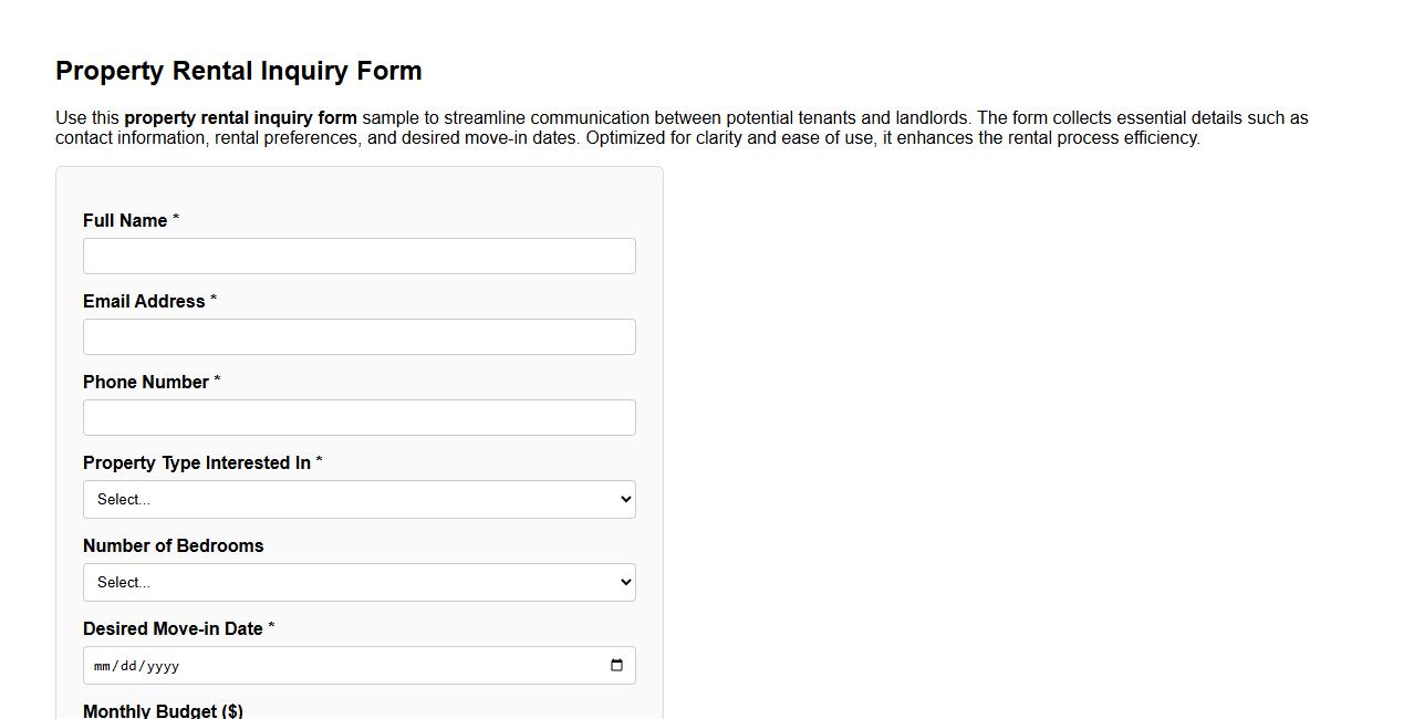 property rental inquiry form sample image preview