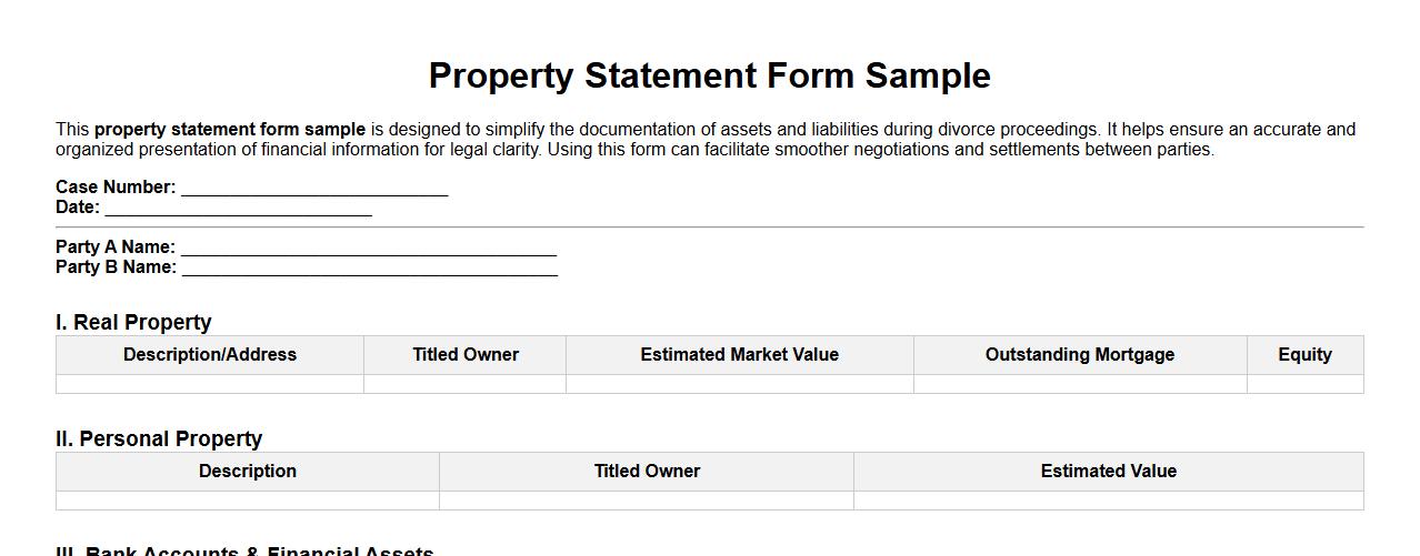 Property statement form sample for divorce proceedings image preview