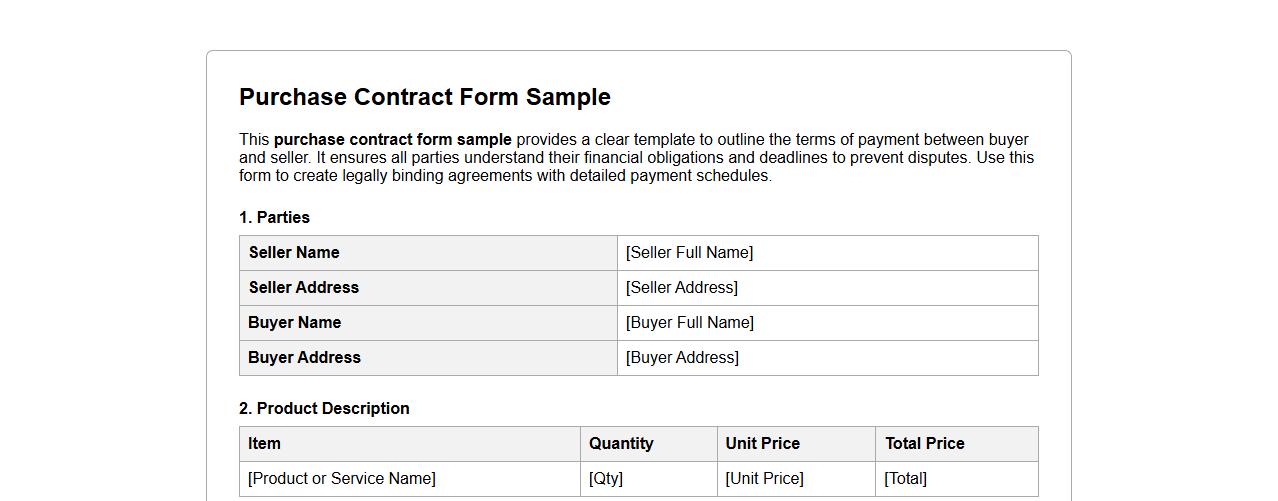 Purchase contract form sample with payment terms image preview