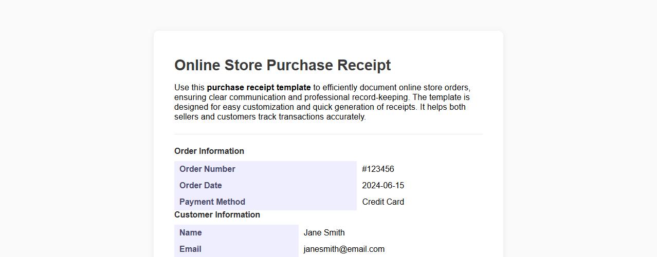 Purchase receipt template for online store orders image preview