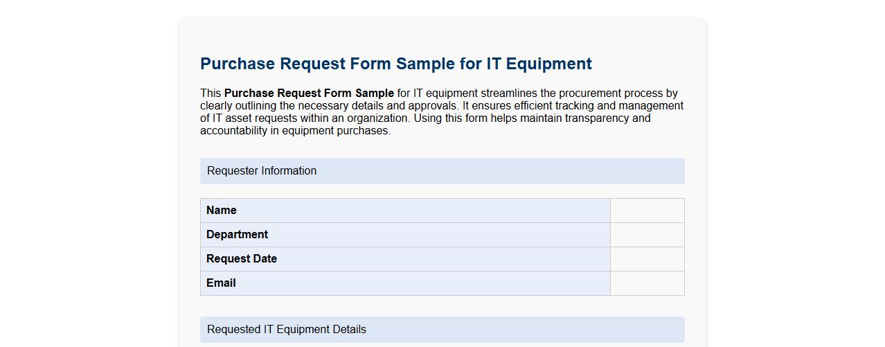 Purchase Request Form Sample for IT Equipment image preview