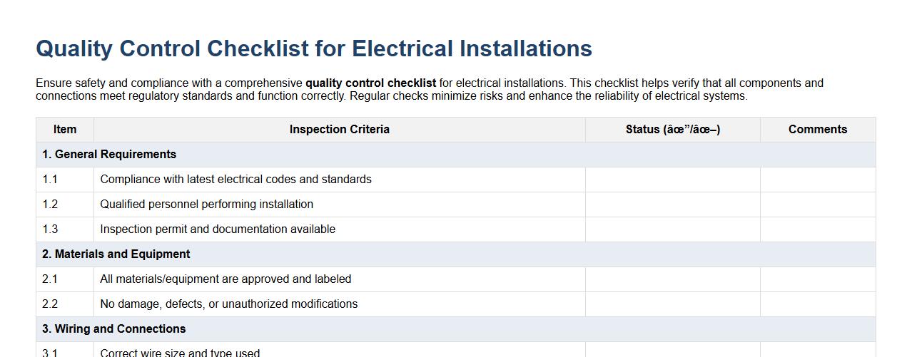 quality control checklist for electrical installations image preview