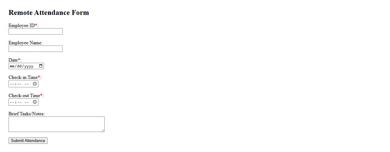 Remote attendance form sample with employee ID image preview