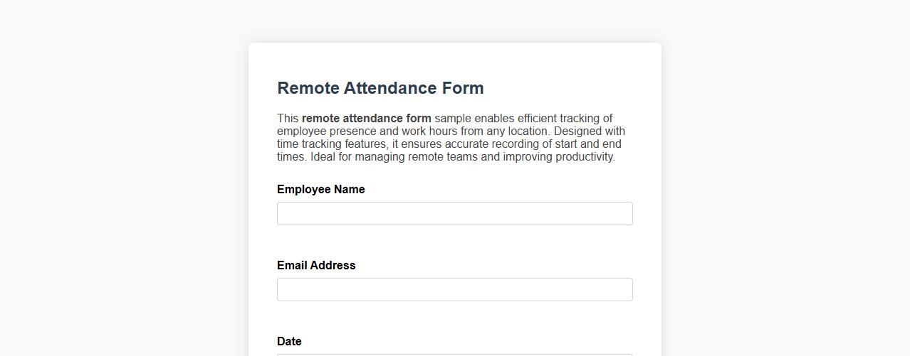 Remote attendance form sample with time tracking image preview