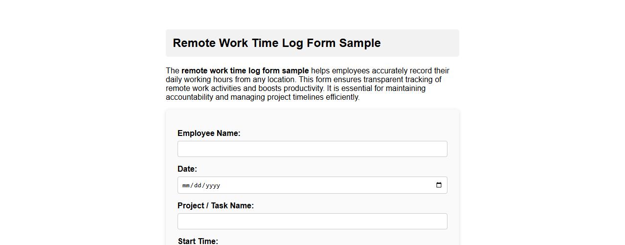remote work time log form sample image preview