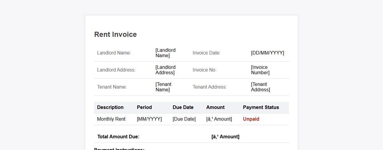 Rent invoice format in Excel for landlords image preview