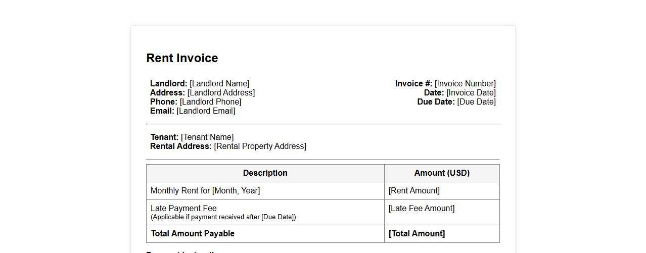 Rent invoice format including late payment fees image preview