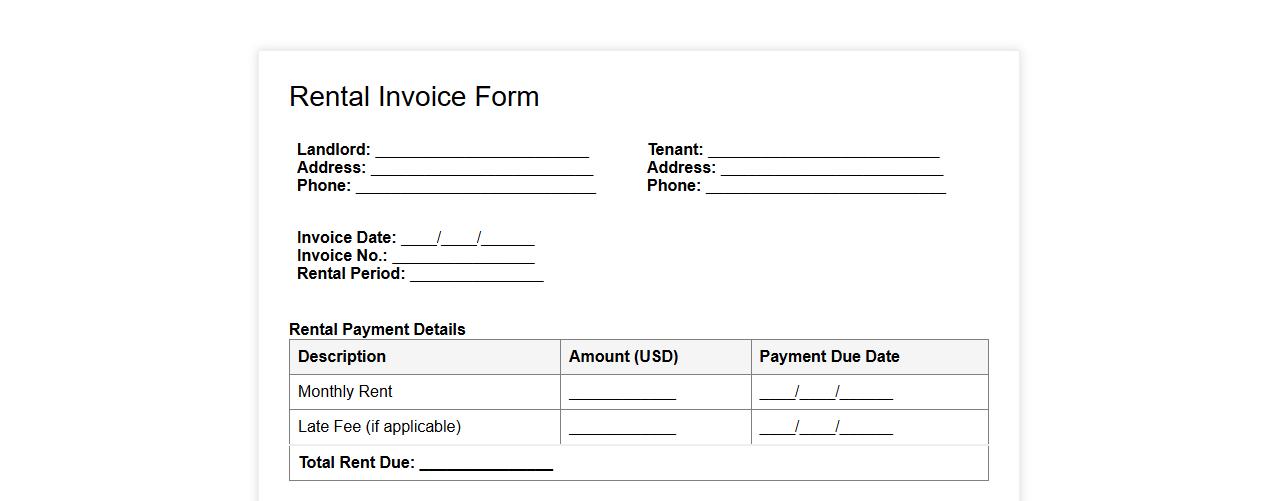 rental invoice form sample with security deposit details image preview