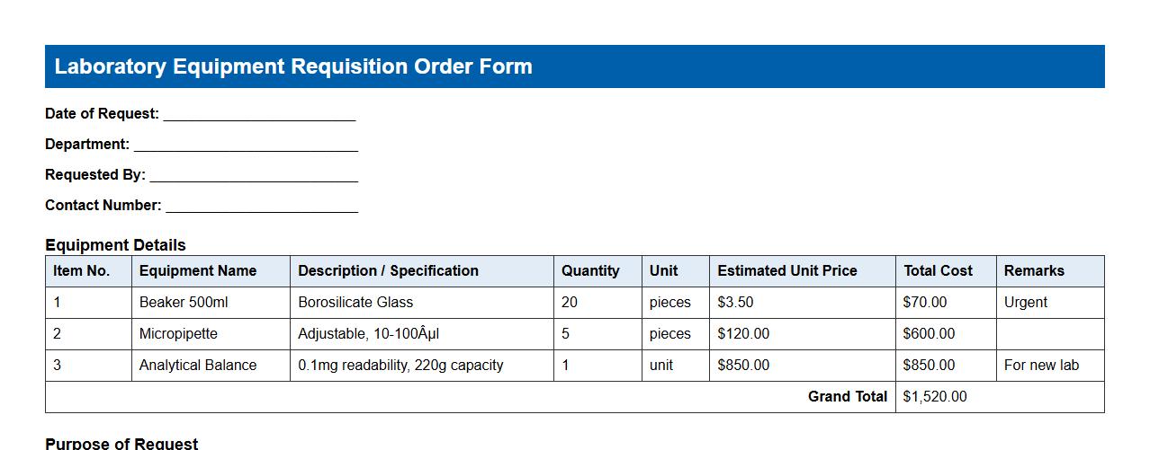 requisition order form sample for laboratory equipment image preview