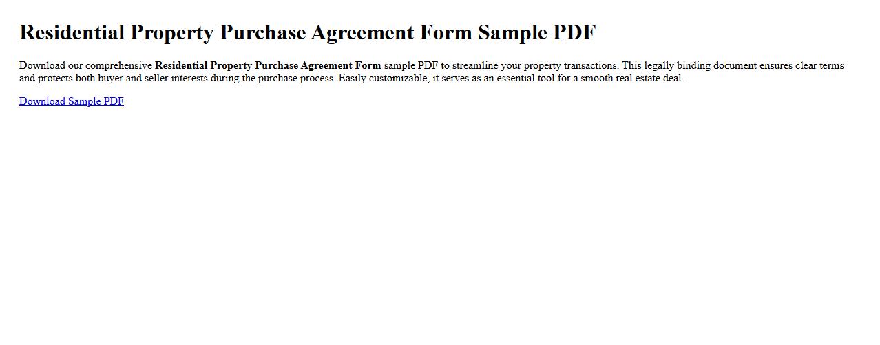 Residential property purchase agreement form sample PDF image preview