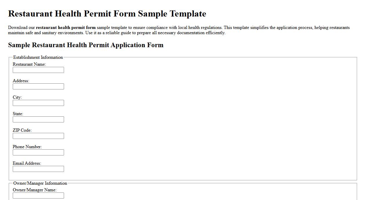 restaurant health permit form sample template image preview