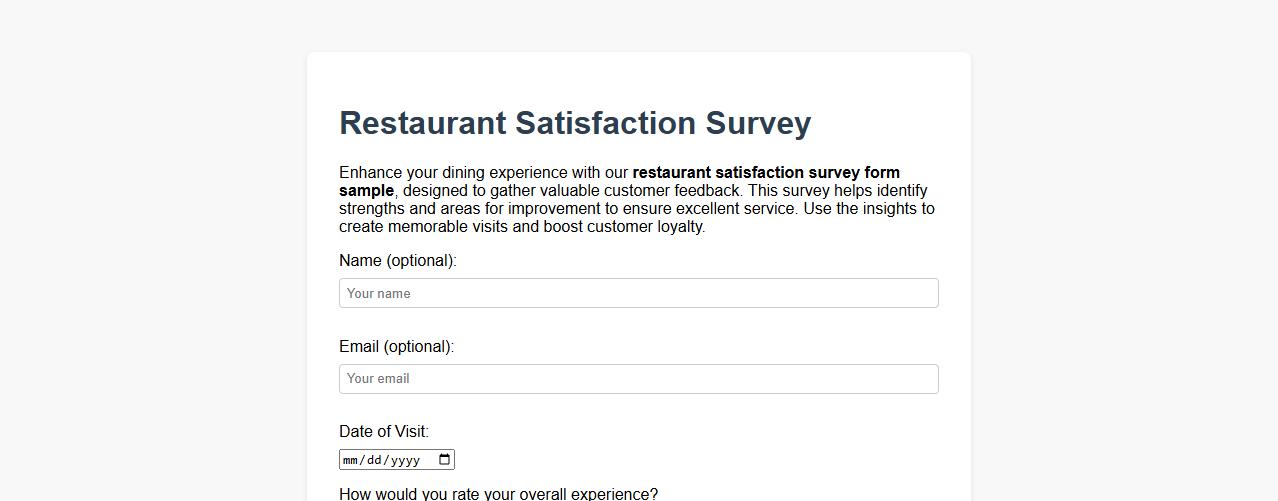 restaurant satisfaction survey form sample image preview