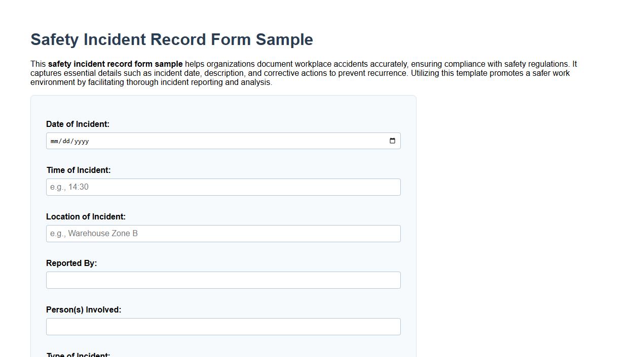 safety incident record form sample image preview