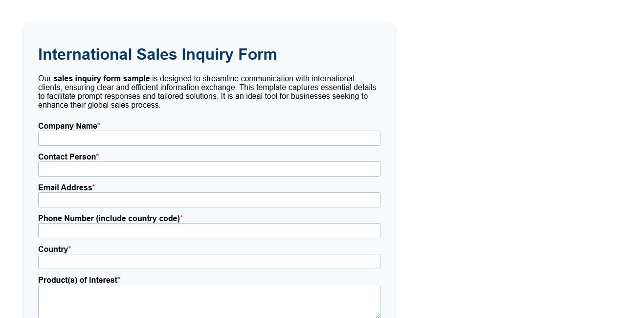 sales inquiry form sample for international clients image preview