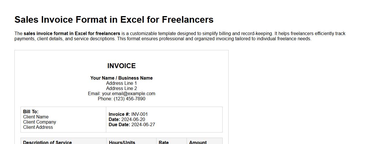 sales invoice format in excel for freelancers image preview