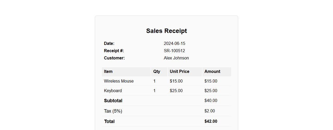 sales receipt with customer signature field image preview