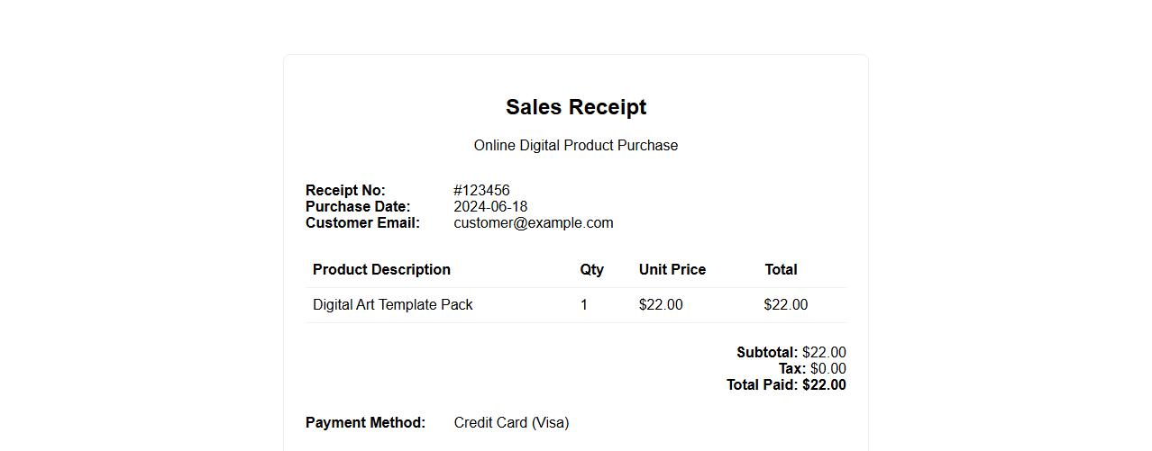 Sales receipt format for online digital products image preview