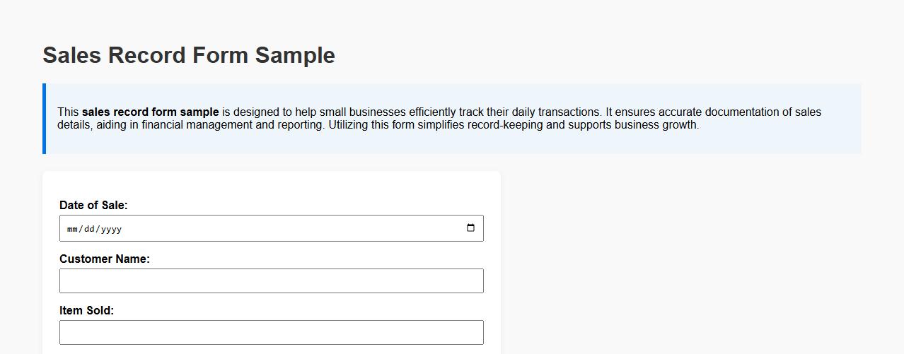 Sales record form sample for small business image preview