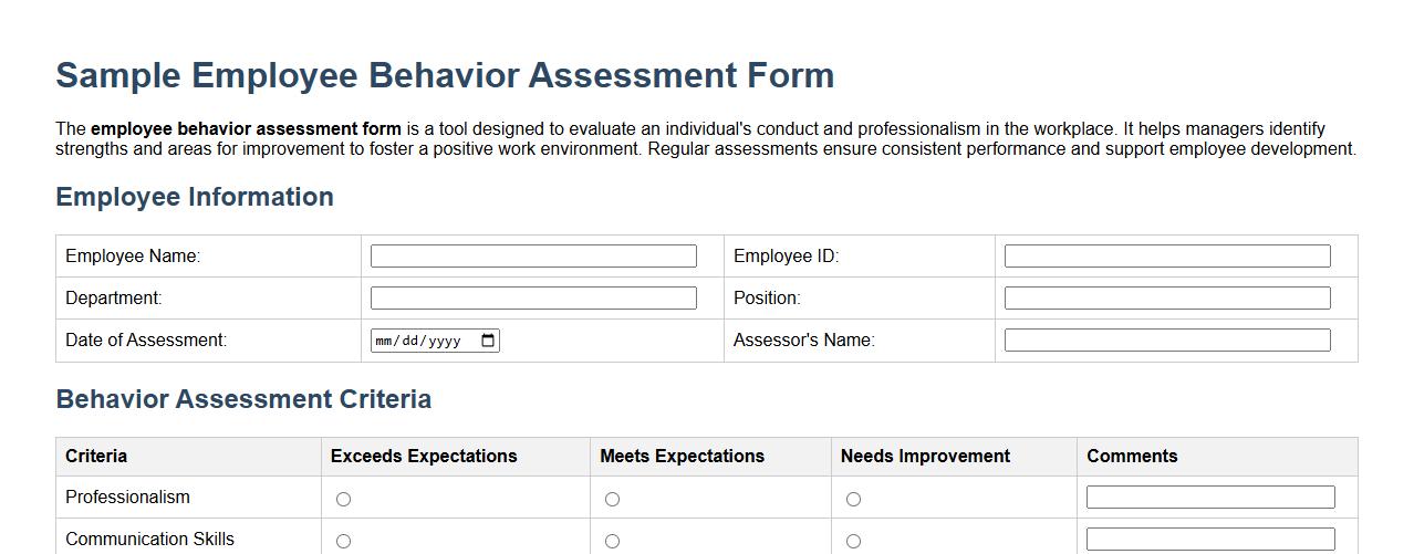 sample employee behavior assessment form image preview