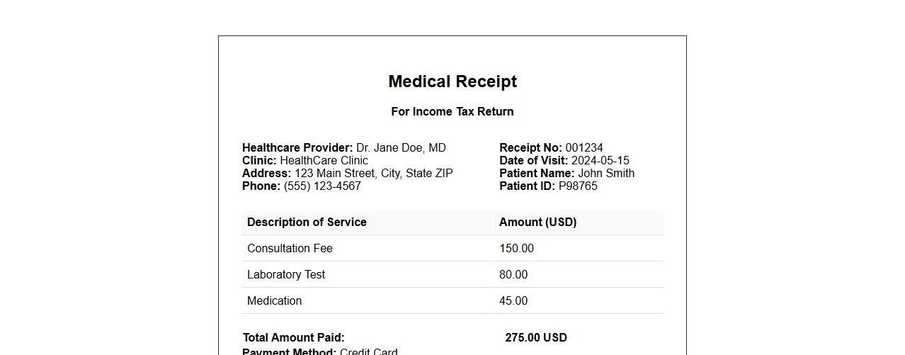 sample medical receipt for income tax return image preview