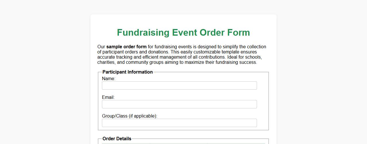 sample order form for fundraising events image preview