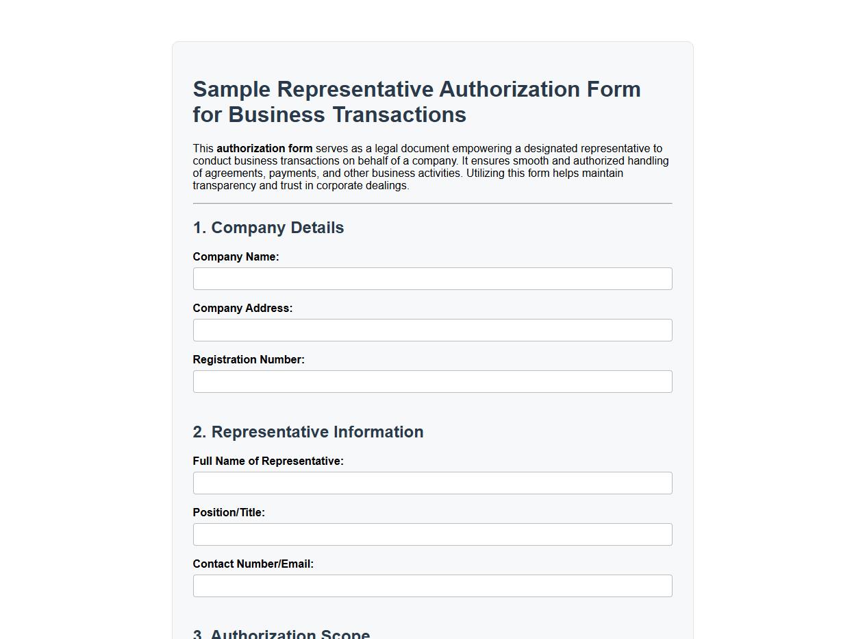 sample representative authorization form for business transactions image preview