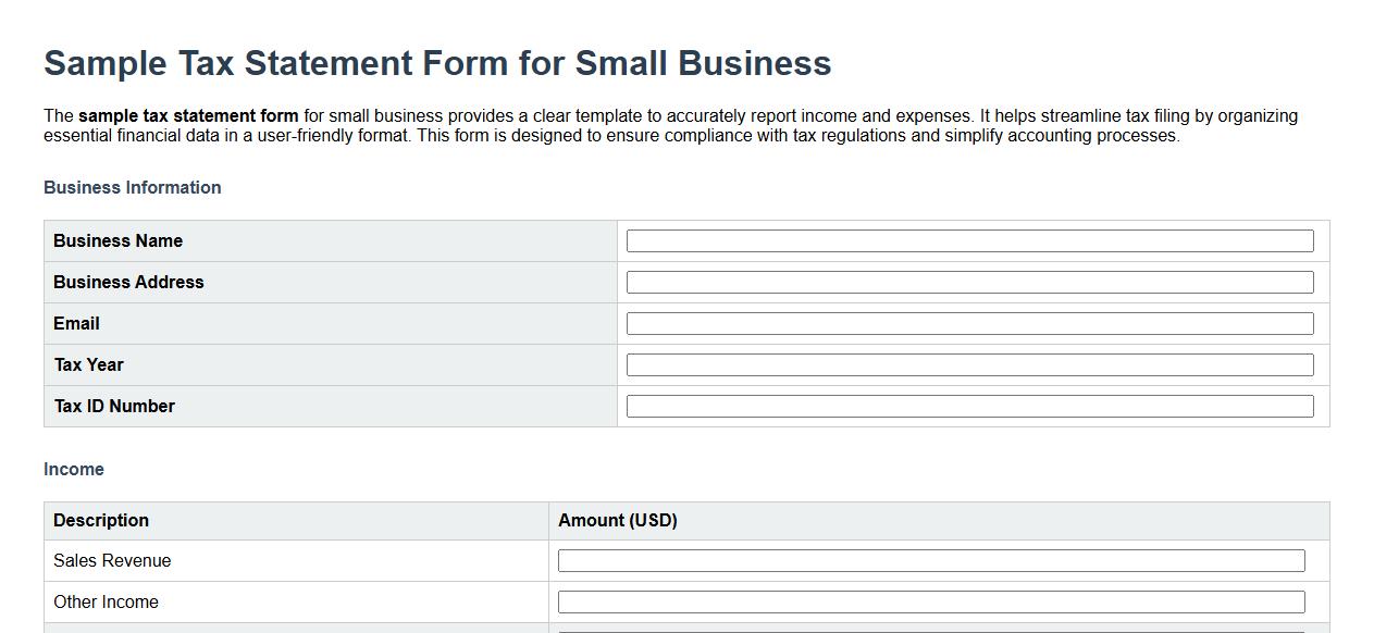 sample tax statement form for small business image preview