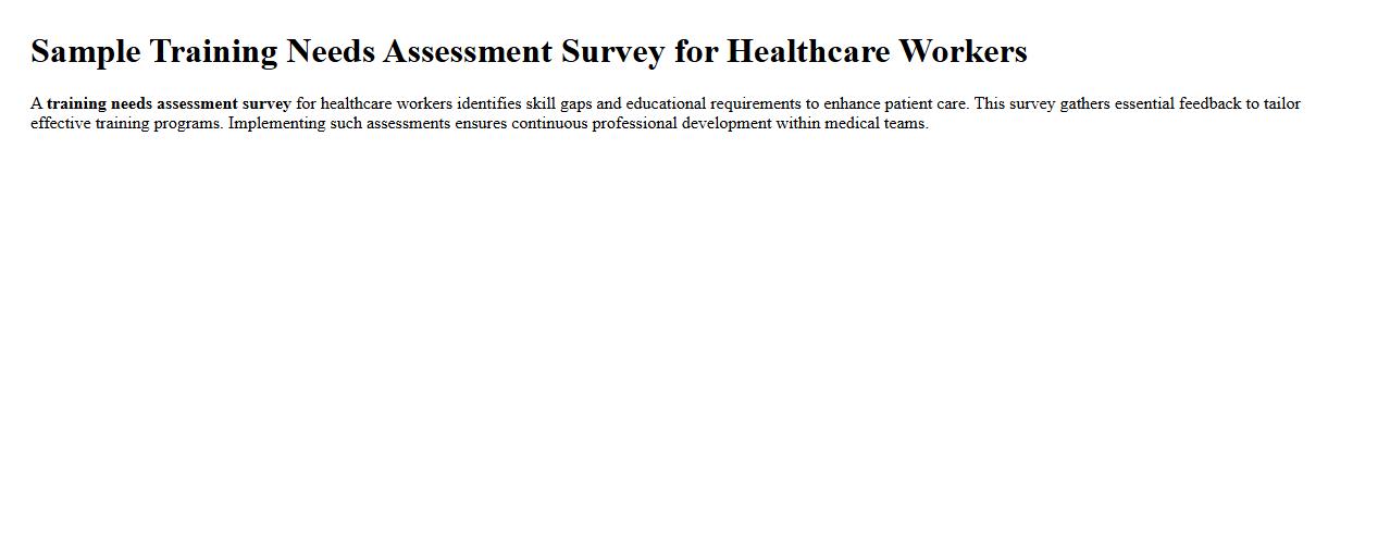 Sample training needs assessment survey for healthcare workers image preview