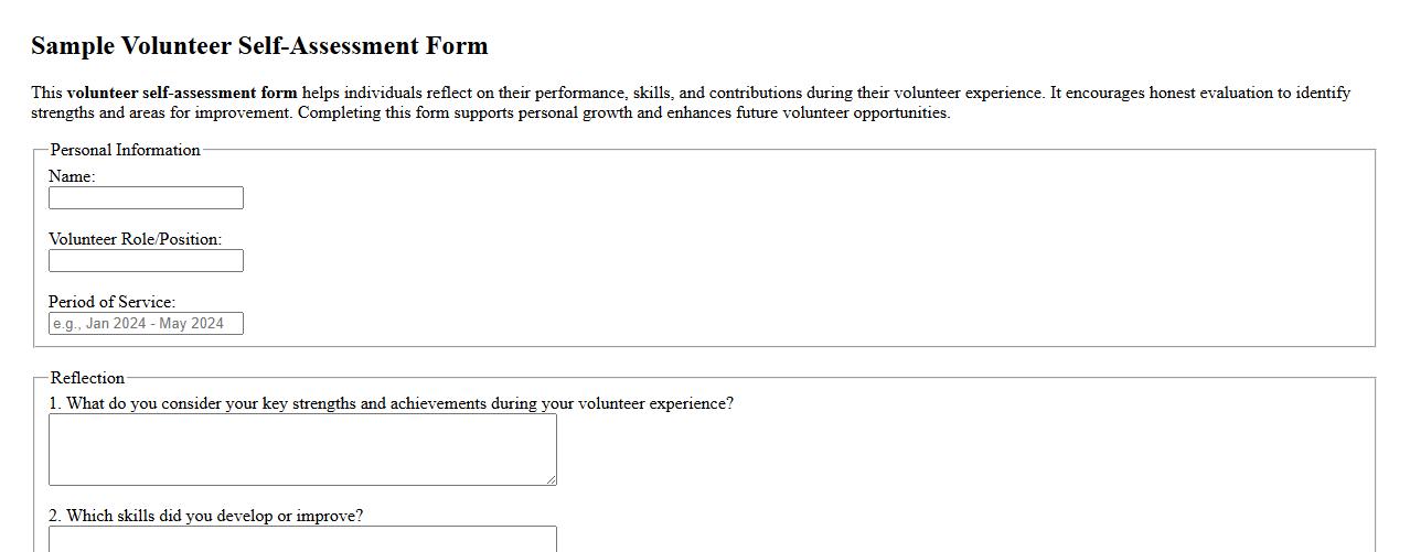 Sample volunteer self-assessment form image preview