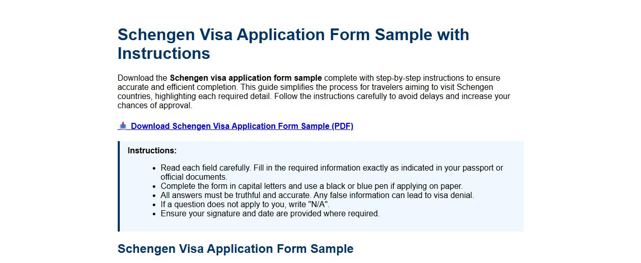 Schengen visa application form sample with instructions image preview