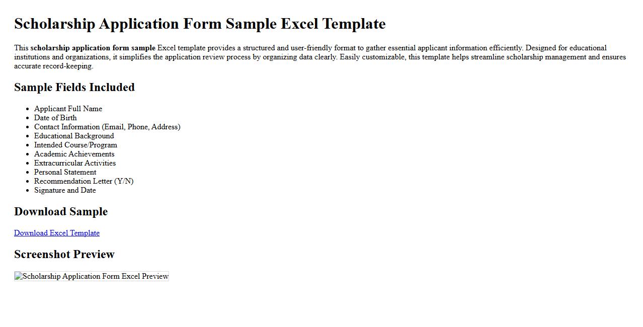 scholarship application form sample excel template image preview